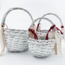 Location Lot de 3 paniers en osier blanc avec anse et rubans