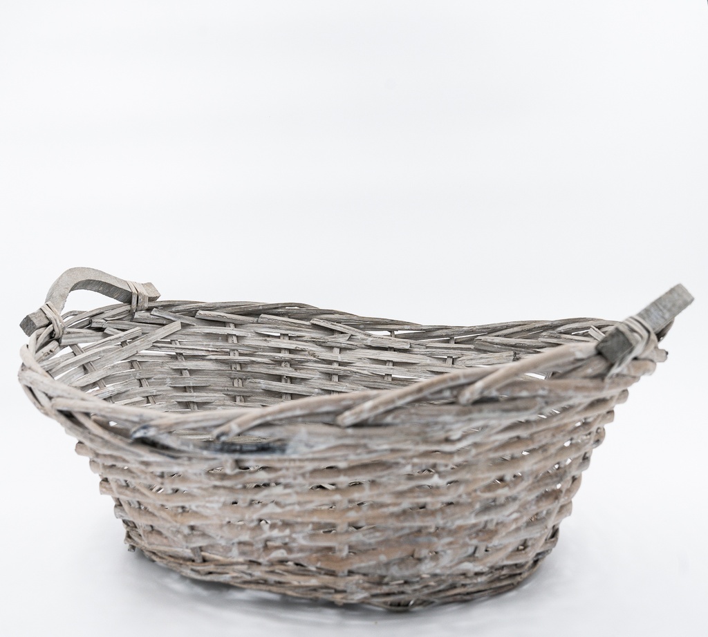 Location Panier ovale en rotin gris, 2 poignées en bois dur