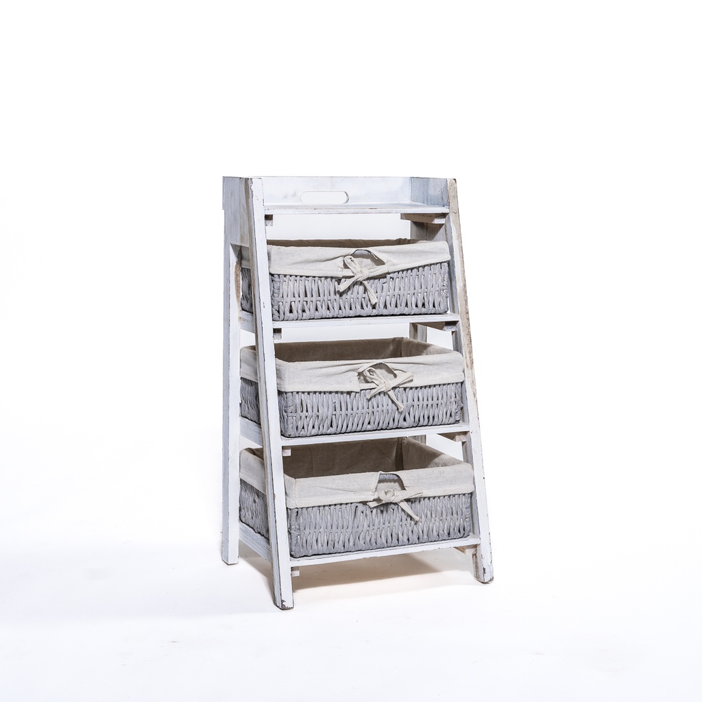 Location Etagère blanche avec 3 paniers en rotin