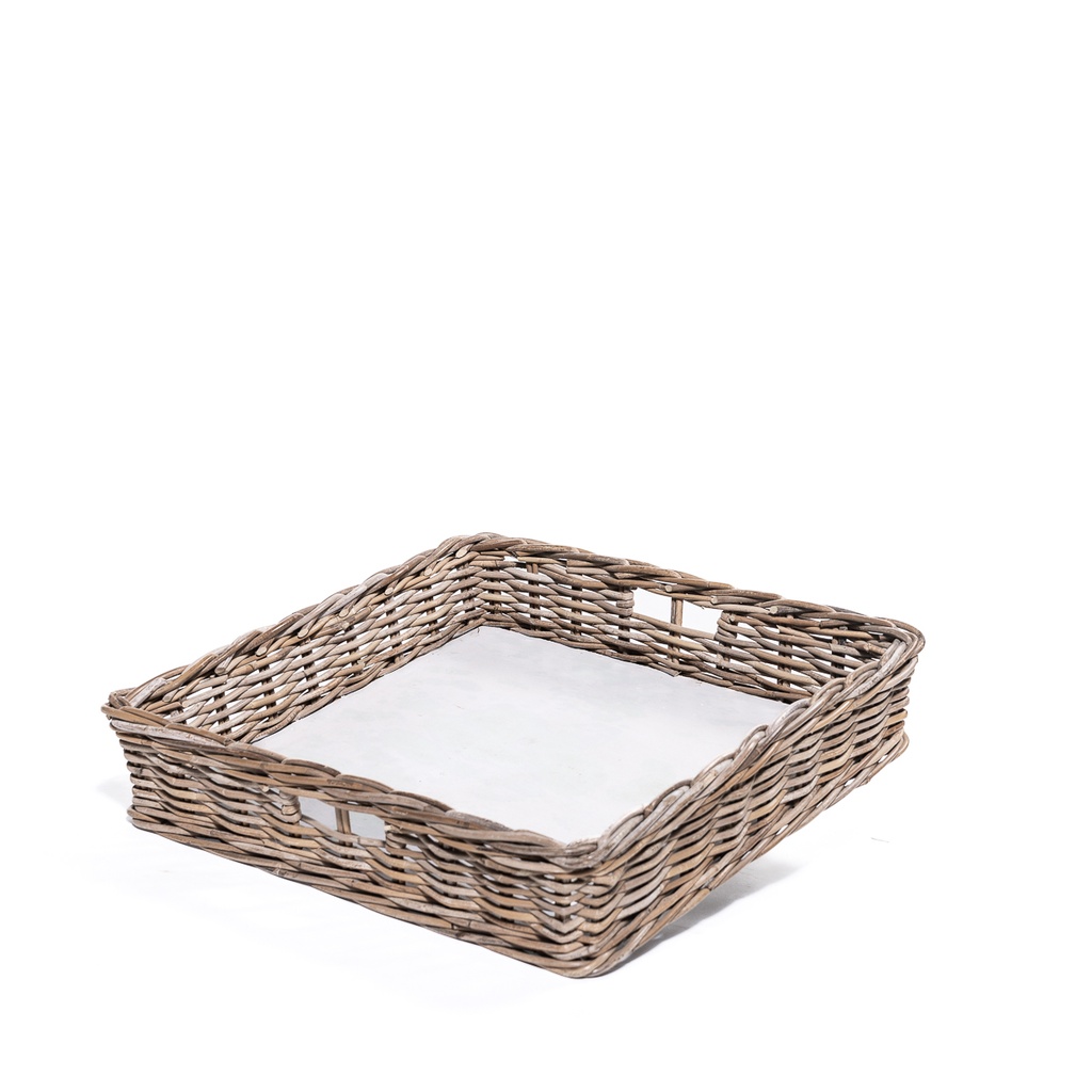 Location Grand panier plateau en rotin fond en bois