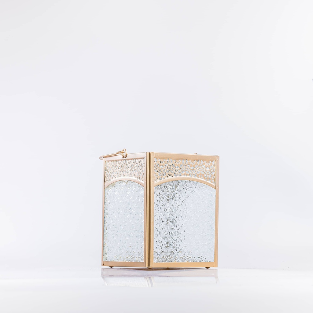 Location Lanterne en métal doré et verre carrée