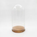Location Cloche en verre L sur socle en bois style teck