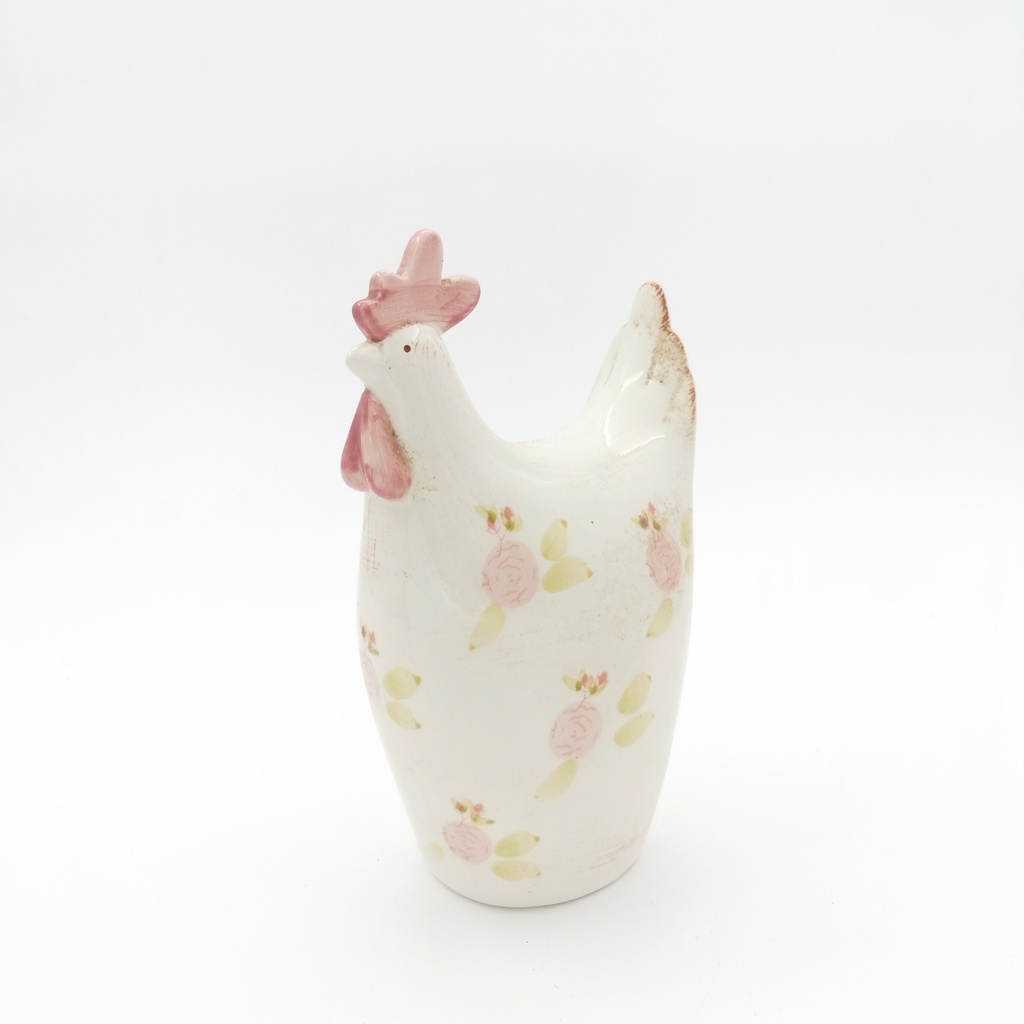 Location Poule en en porcelaine blanche / rose