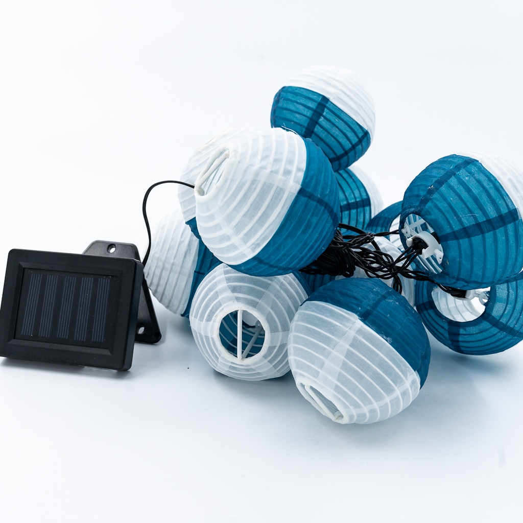 Location Guirlande solaire 12 lampions bleu et blanc 8cm