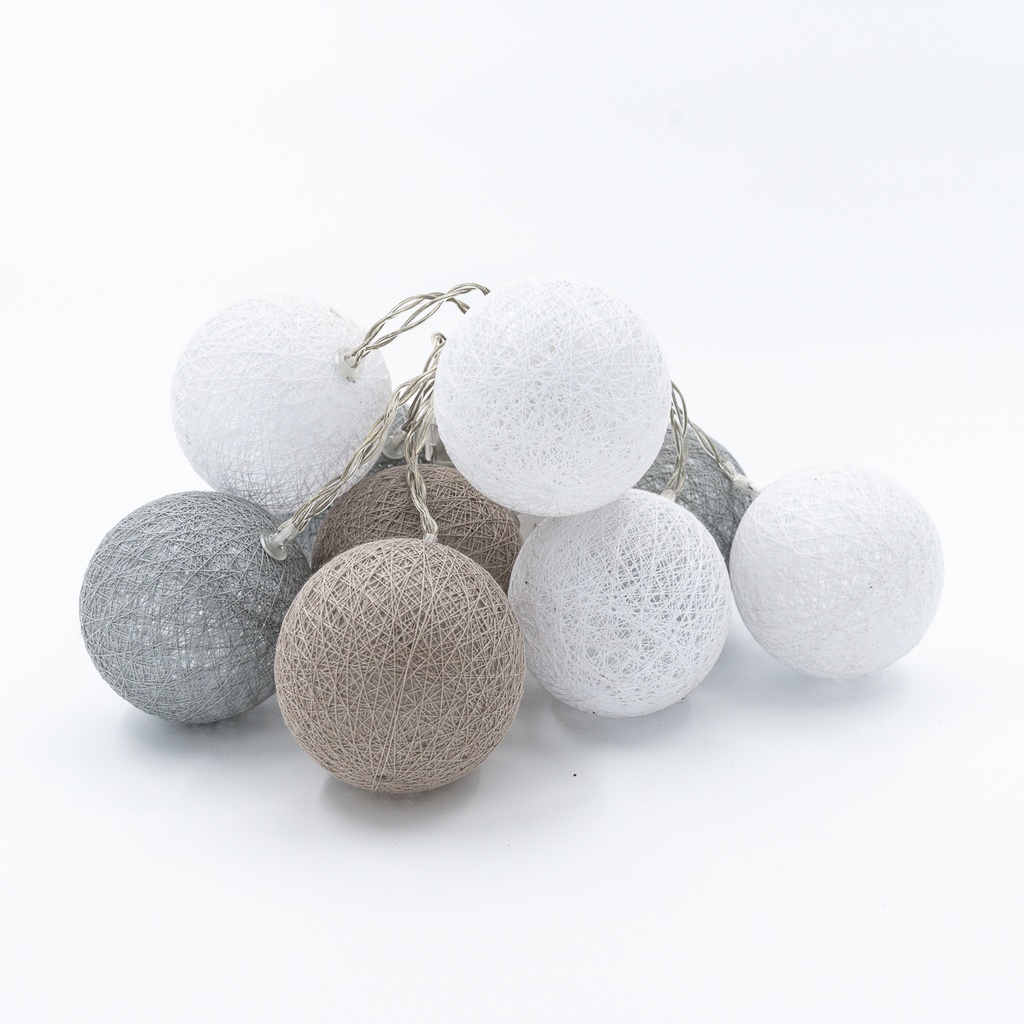 Location Guirlande led sur piles 10 lampions beige / blanc / gris 7 cm