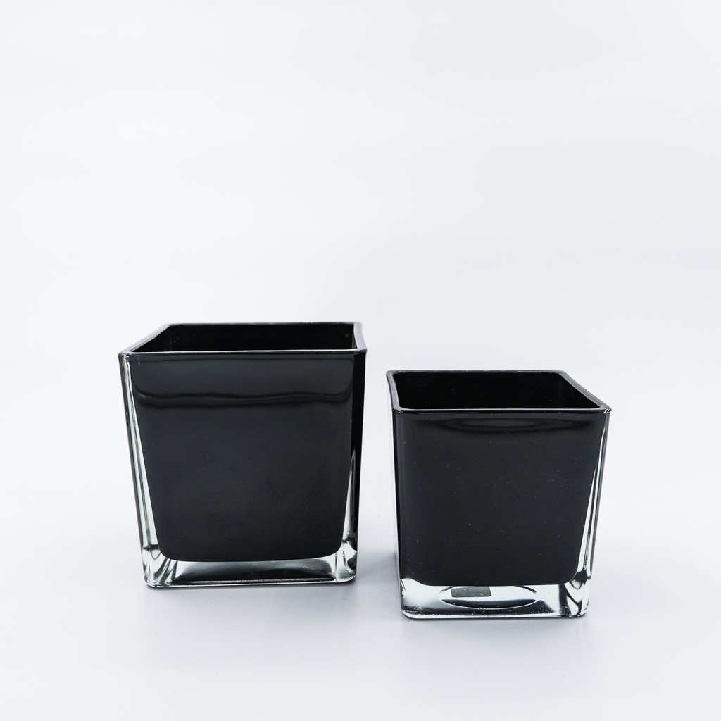 Location Vase carré en verre noir 12cm