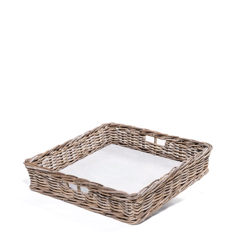 [A171] Location Grand panier plateau en rotin fond en bois