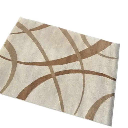 [A207] Location Tapis beige poils à lignes marrons