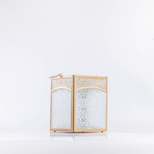 [B032] Location Lanterne en métal doré et verre carrée