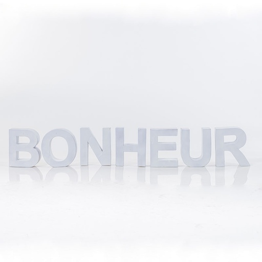 [D069] Location Lettres BONHEUR en papier maché peint en blanc