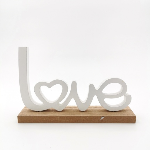 [D261] Location Love blanc sur support en bois