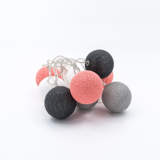 [L052] Location Guirlande led sur piles 10 lampions rose / blanc / gris 6 cm