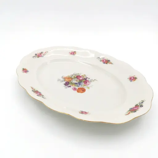 [S111] Location Plat oval en porcelaine vintage à fleurs (variable)